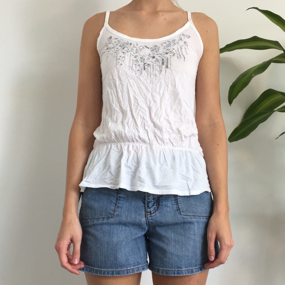 White Beaded Tank Top